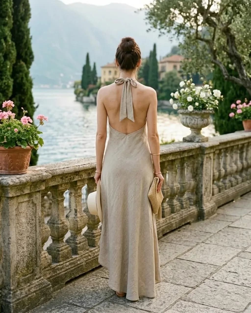 Cotton Linen Halter Dress — Como Collection — Back view