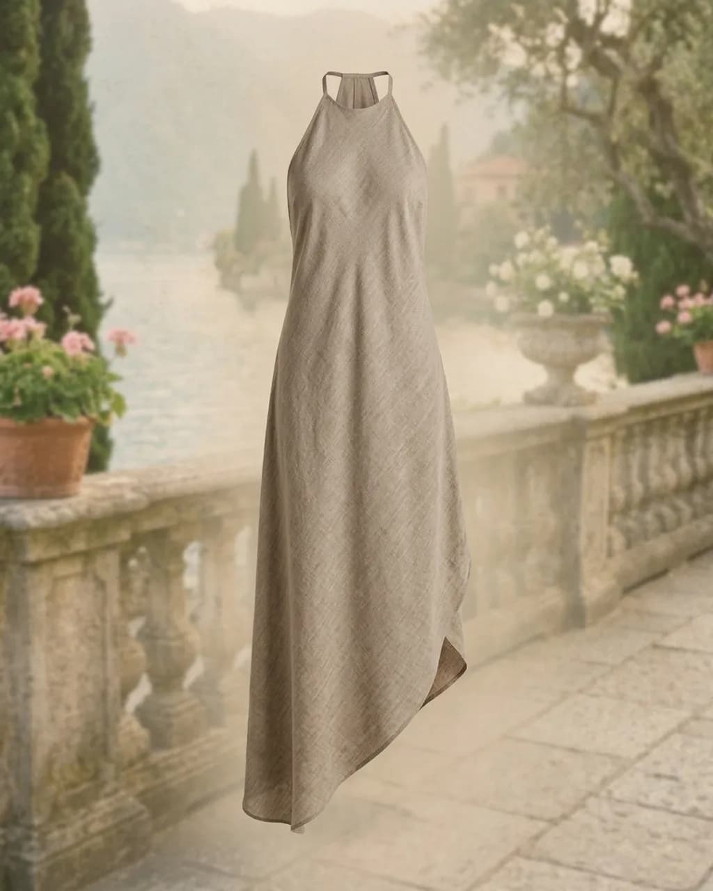 Cotton Linen Halter Dress — Como Collection — Front view