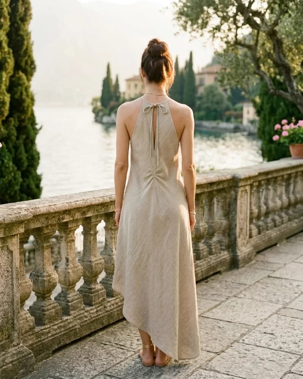 Cotton Linen Halter Dress — Como Collection — Lino-back view